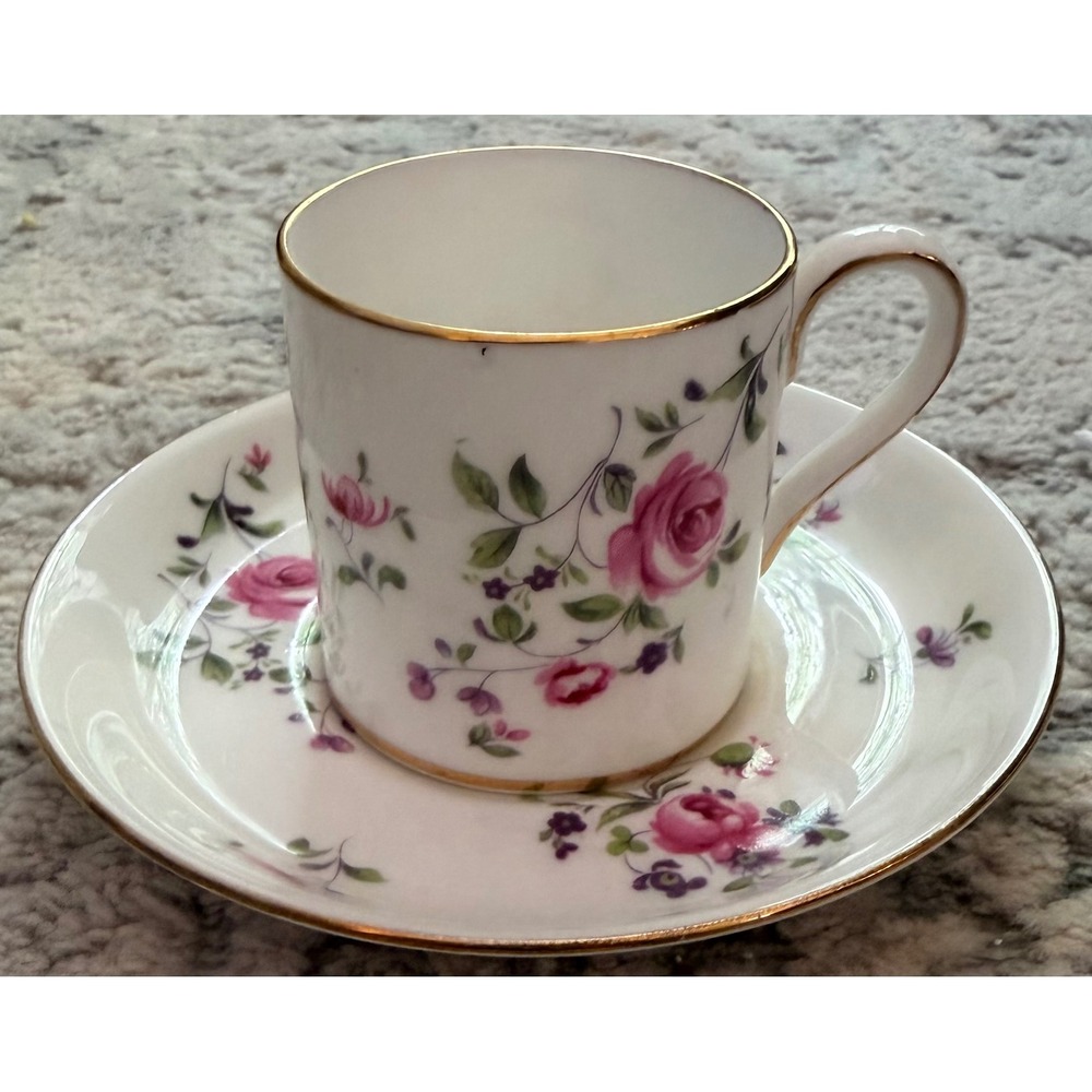 Crown Staffordshire Demitasse Cup Saucer Pink Floral Fine Bone China England